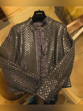 Giorgio Armani Black Woven Leather Jacket